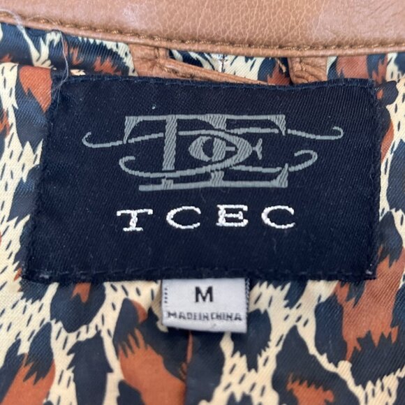 TCEC Women Tan Leather Jacket With Leopard Print Lining Szize M - Picture 8 of 10